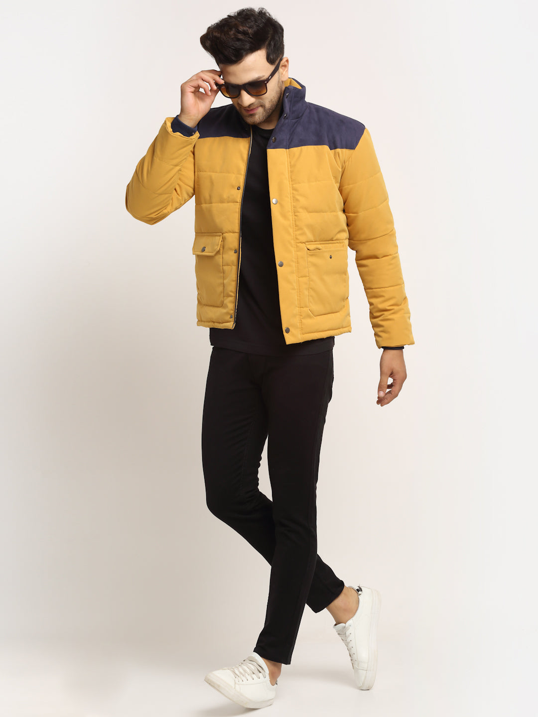 Men Yellow High Neck Solid Jacket