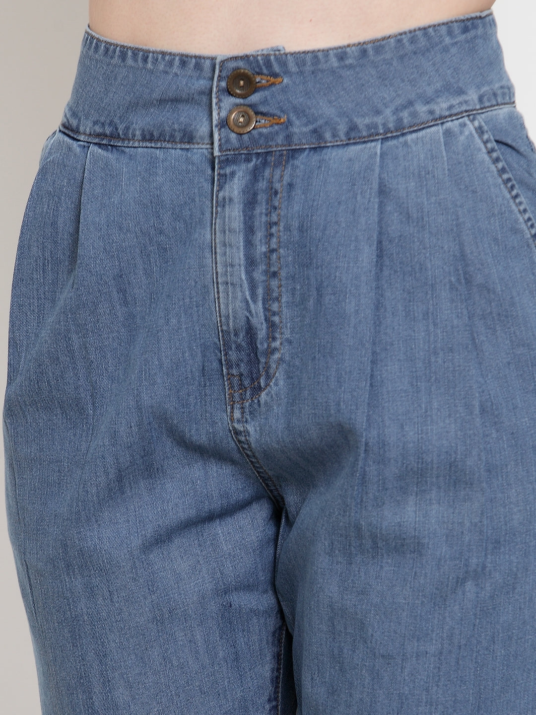Women Blue Denim Solid Trouser