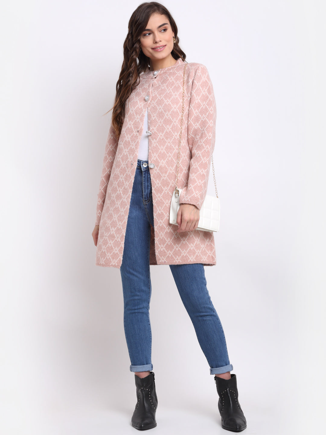 Pink Round Neck  Coat