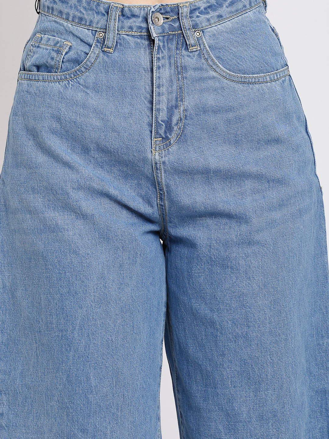 women blue baggy cropped length jeans