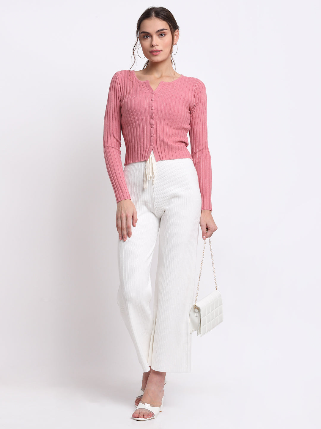 Women White KNIT Solid Lower