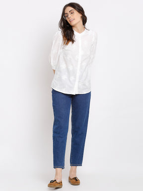women loose fit ankle length blue jeans