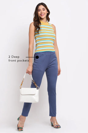 blue stretchable casual jeggings