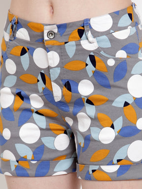 Women Grey Cotton Printed Shorts