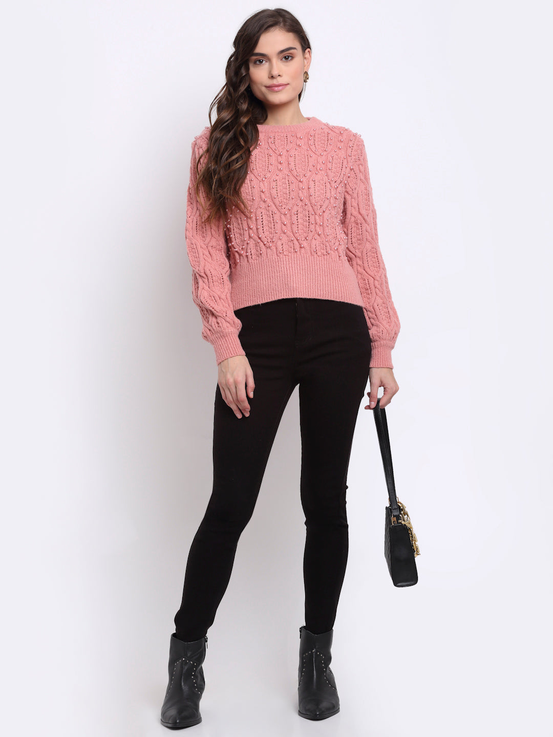  Pink Round Neck KNIT Pullover