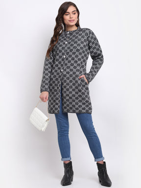 Round Neck Coat With Black  Colour