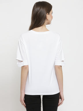Women White Printed Round Neck Regular Fit T-Shirts