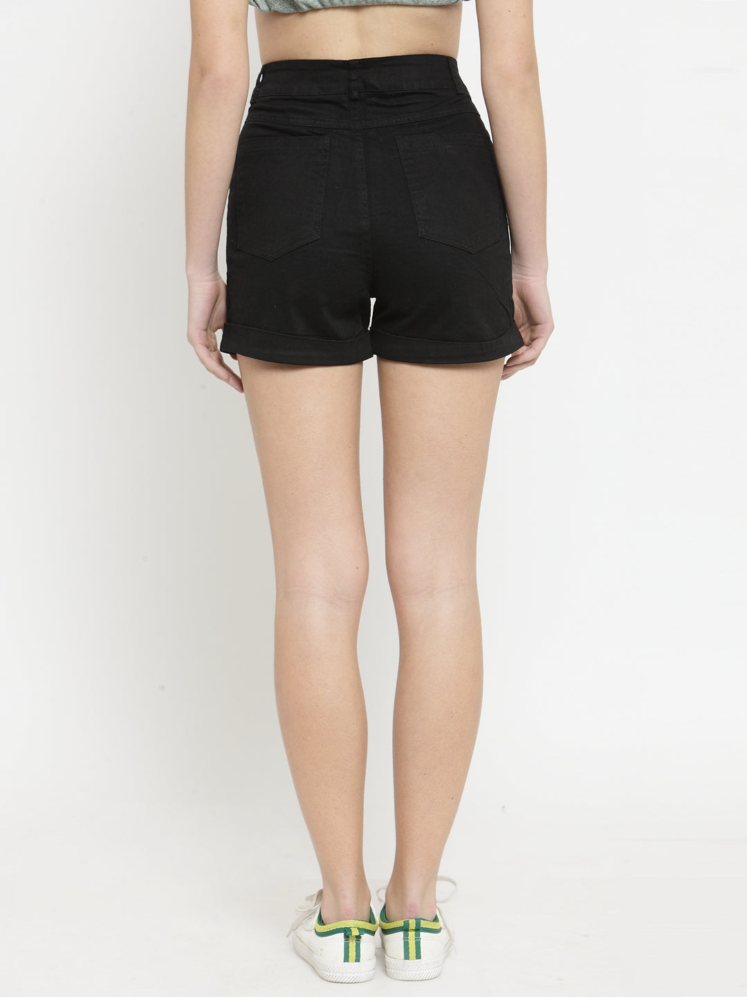 women black solid tailored fit shorts