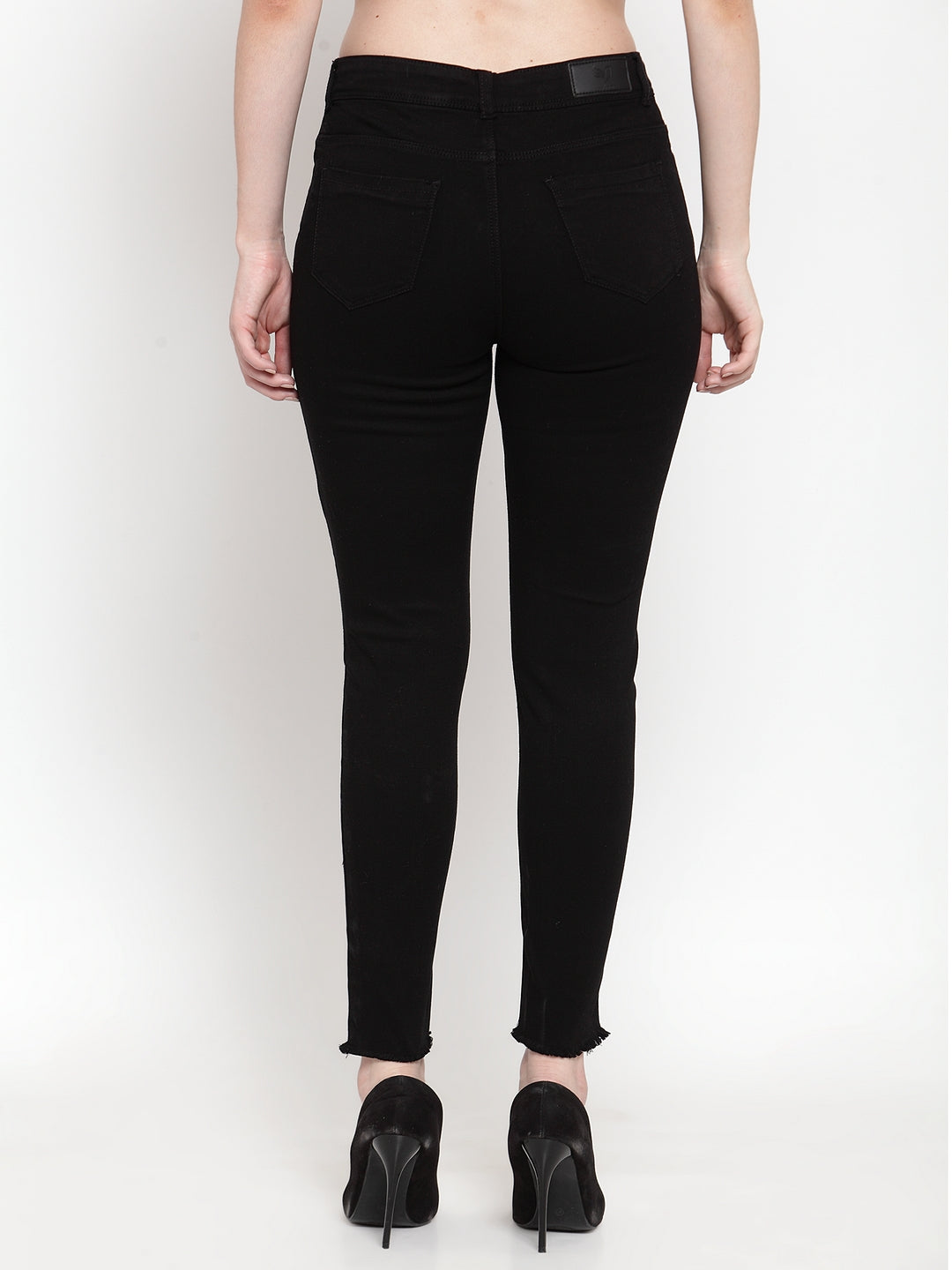 Women Skinny Frayed edges Black Jeans