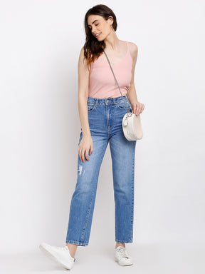 Women Blue Denim Solid Full Length Jeans