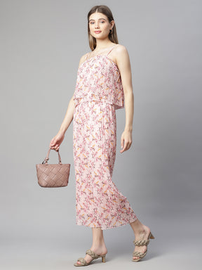 women dusty pink floral printed dress