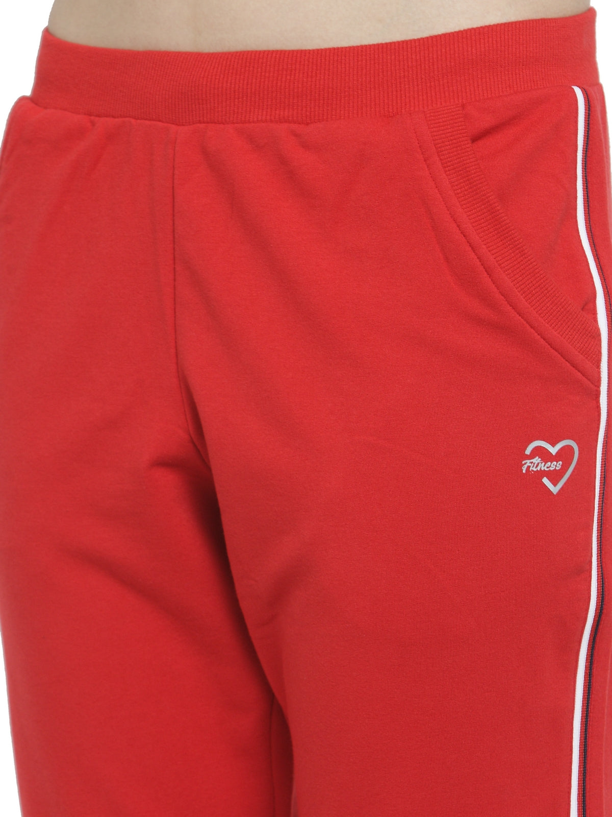 Women Red Slim Fit Capri With Side Stripe Detail