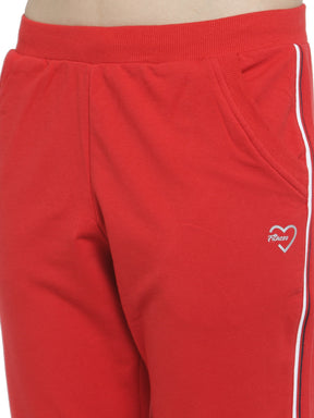 Women Red Slim Fit Capri With Side Stripe Detail