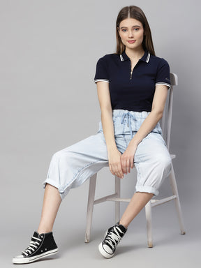 Women Blue Denim Plain Lower