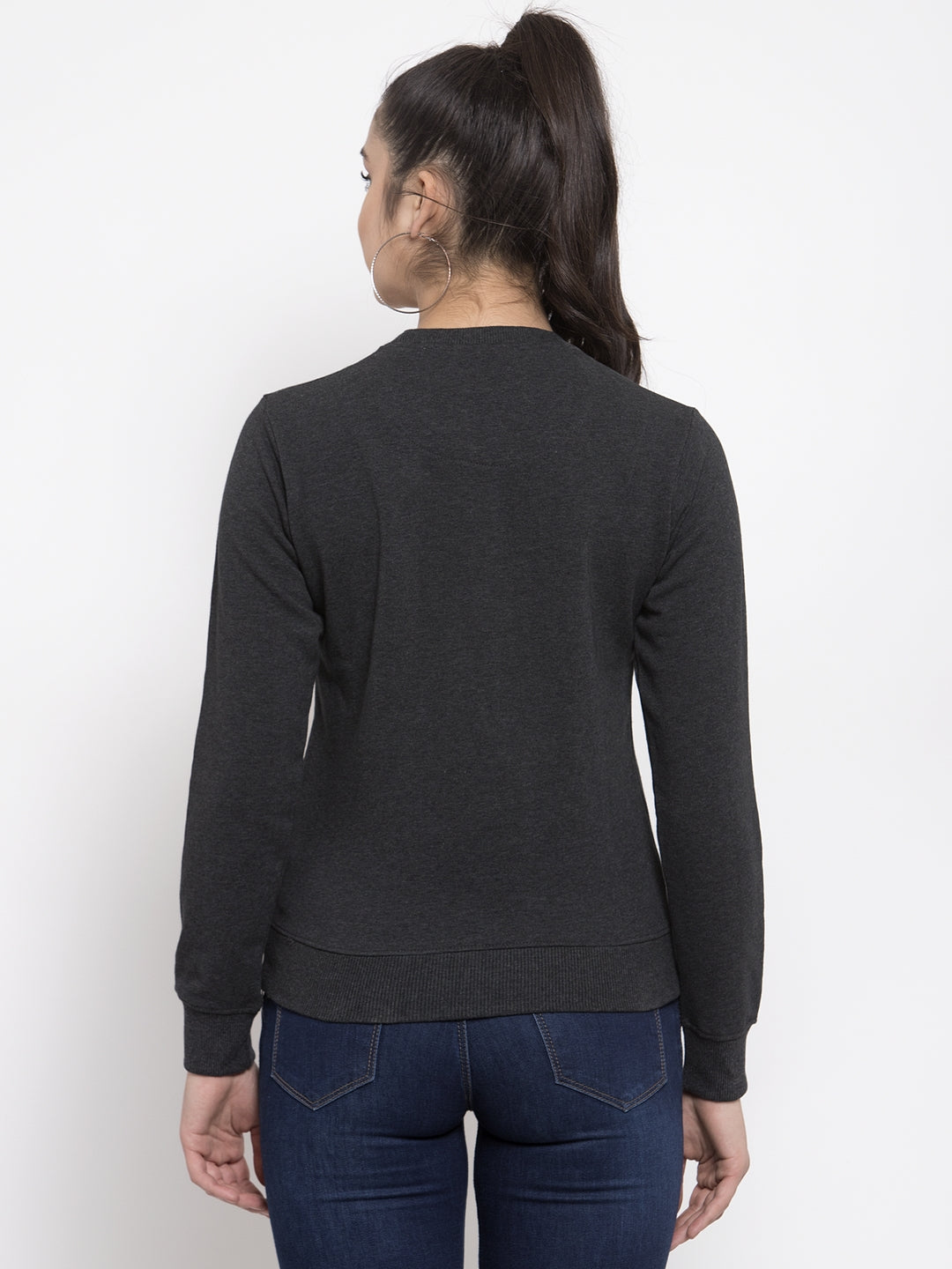 Women Grey Round Neck Sweatshirt