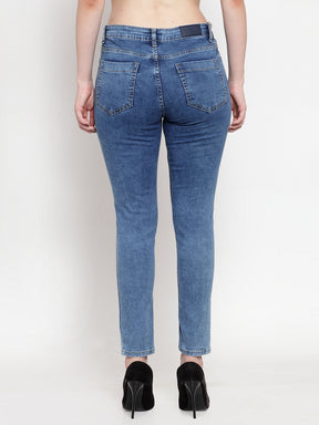 Women Blue Denim Straight Fitted Jeans
