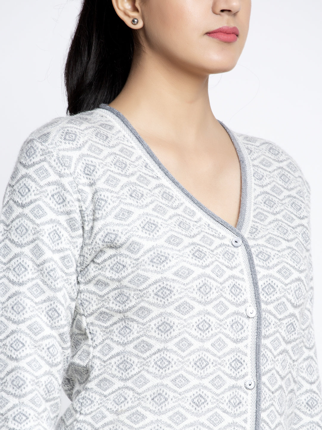 Women Grey Dyed Printed Cardigan
