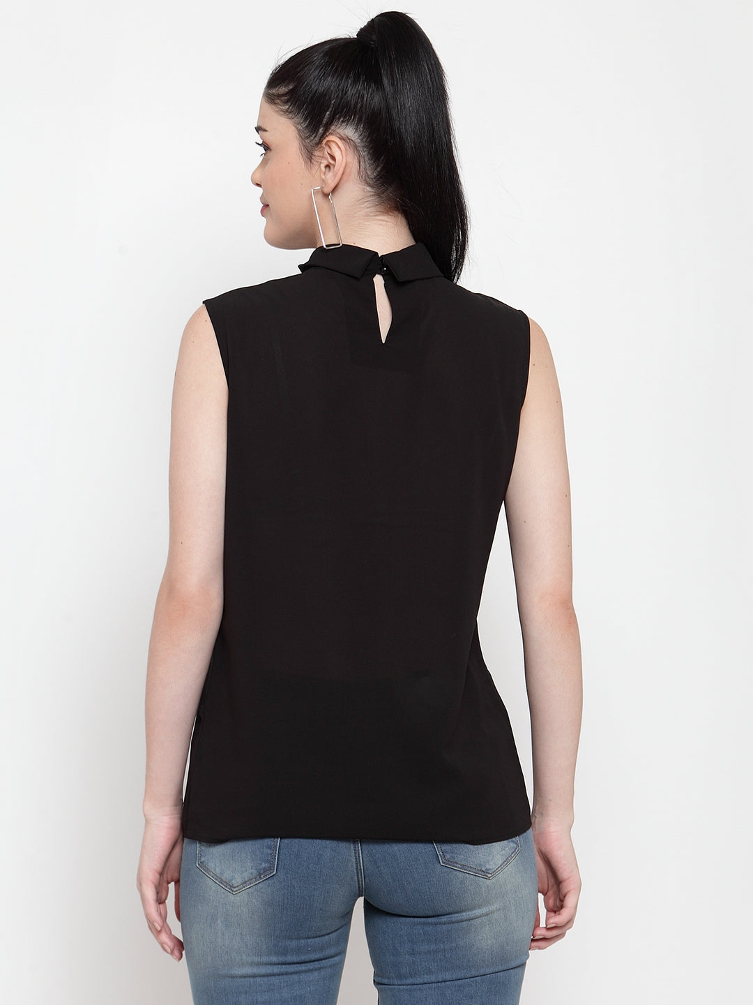 Women Black Turtle Neck Asymmetric Hem Top