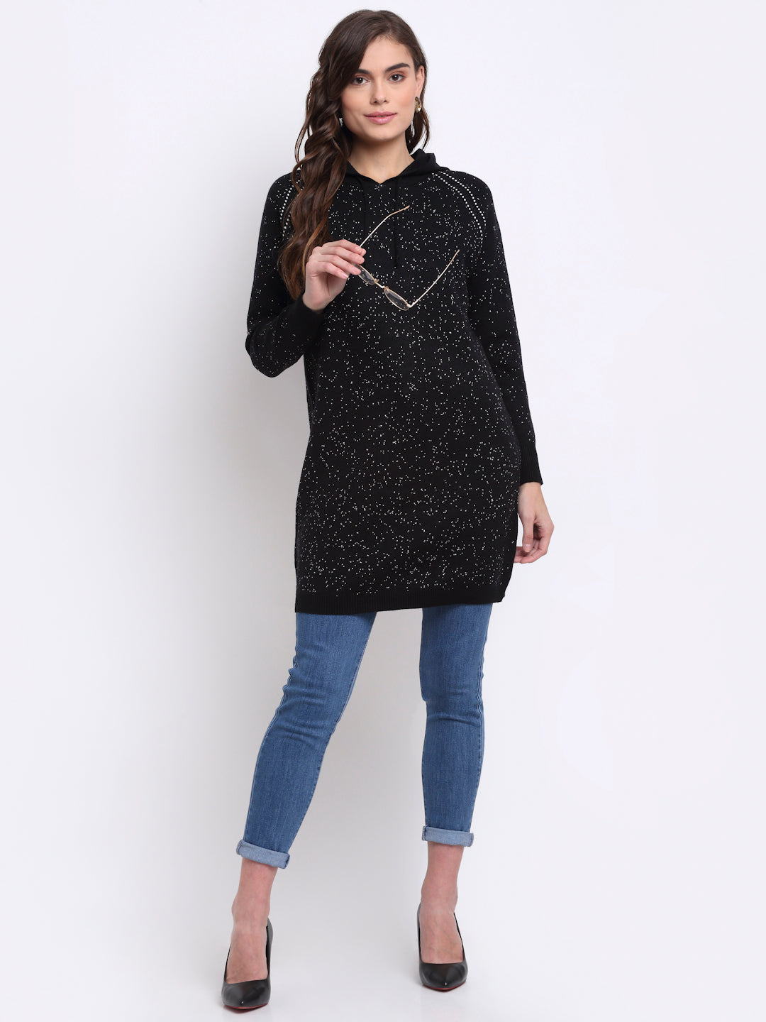 women black hooded solid knit dress