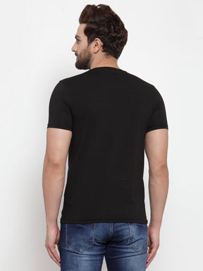 Mens Black Round Neck Printed T-Shirt