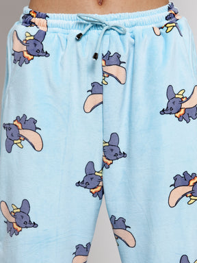 Women Blue Printed Round Neck Night Suit