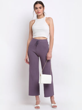 Women Purple Viscose Blend Rib Knitted Lower For Winter