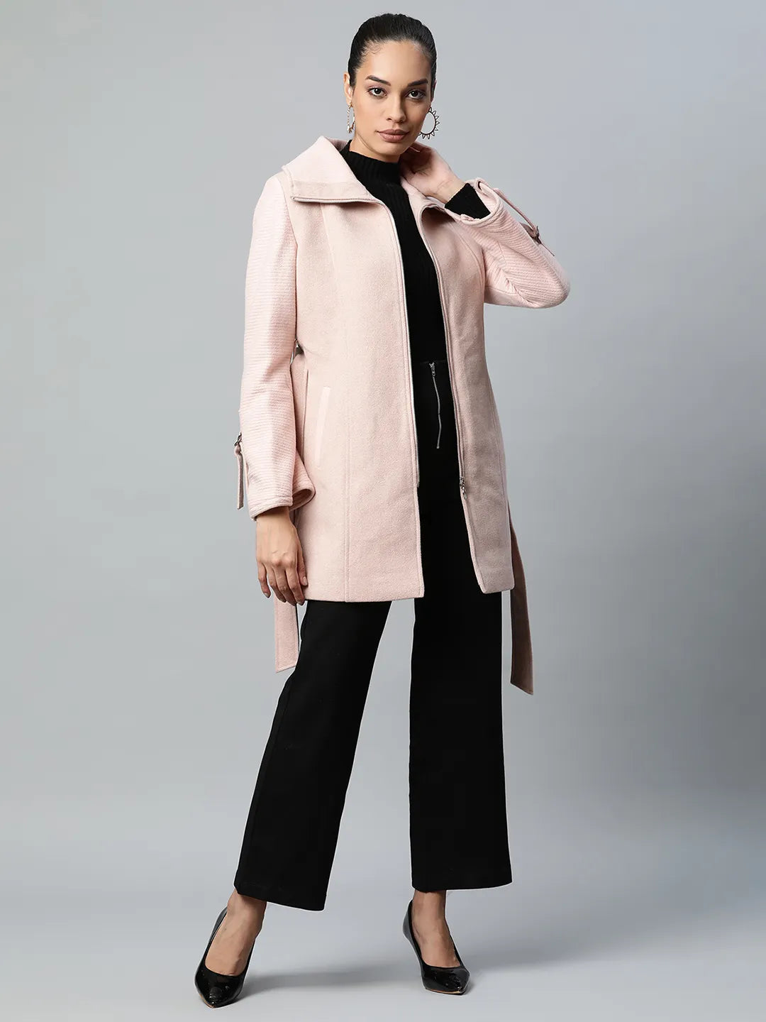 Pink Coat with Waist Belt