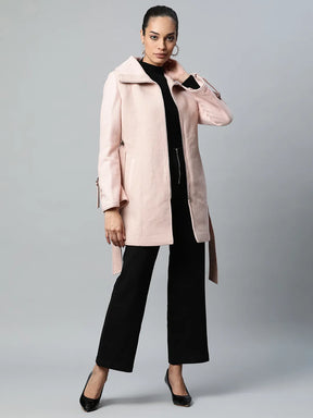 Pink Coat with Waist Belt