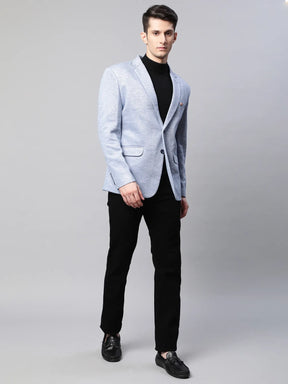 Mens Sky Blue Cotton Terry Slub Textured Single Breasted Coat