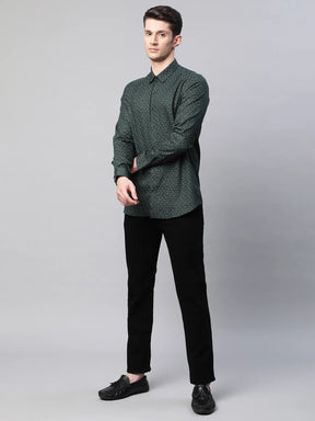 Mens Olive Regular Fit Overall Printed Shirt