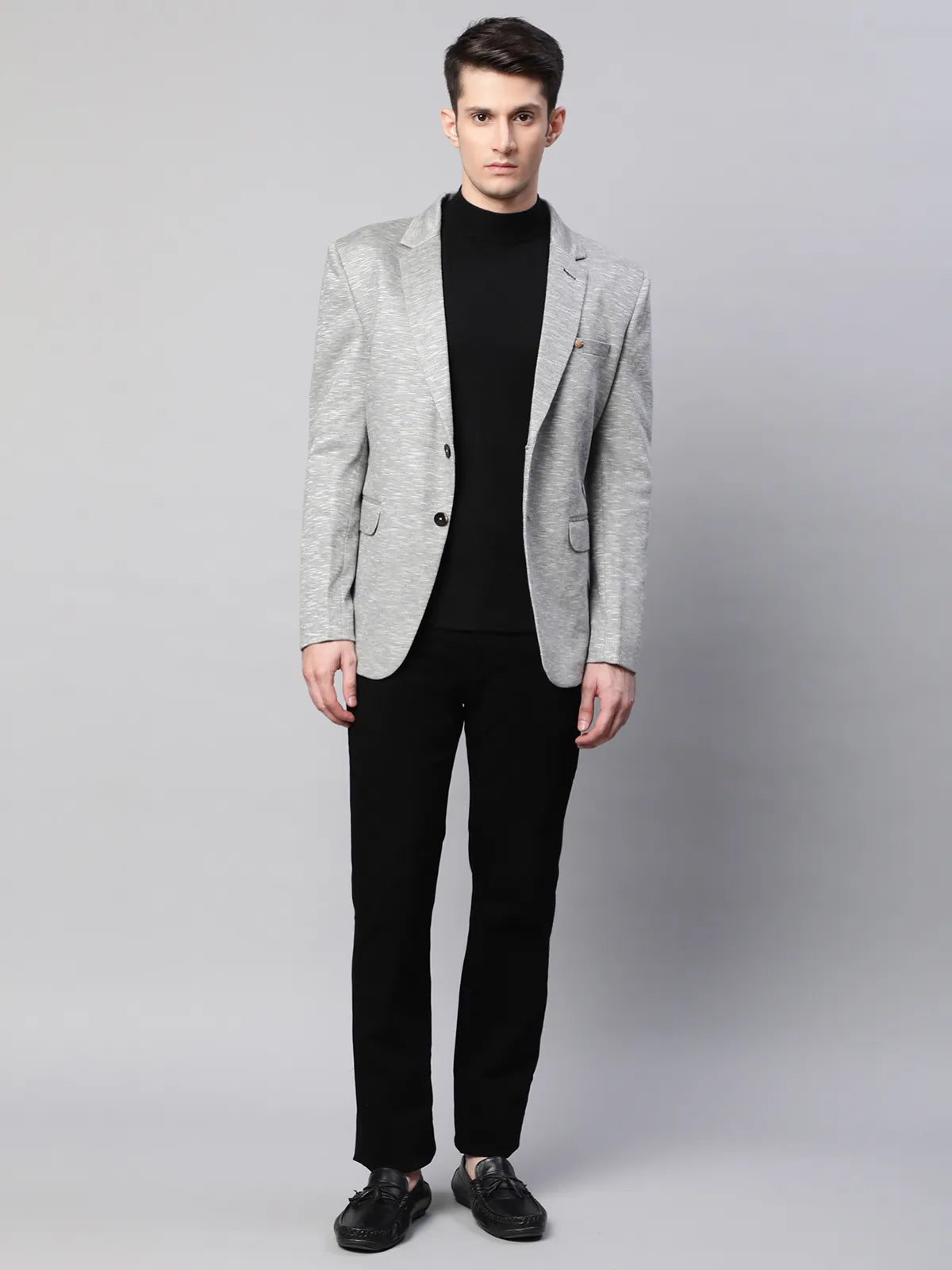 Mens Grey Cotton Terry Slub Textured Single Breasted Coat - Global Republic