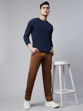 Mens Brown Contrast Drawstring Straight Leg Straight Fit Mid Rise Lower