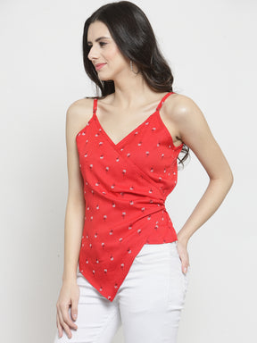 women red printed v neck regular fit t shirts