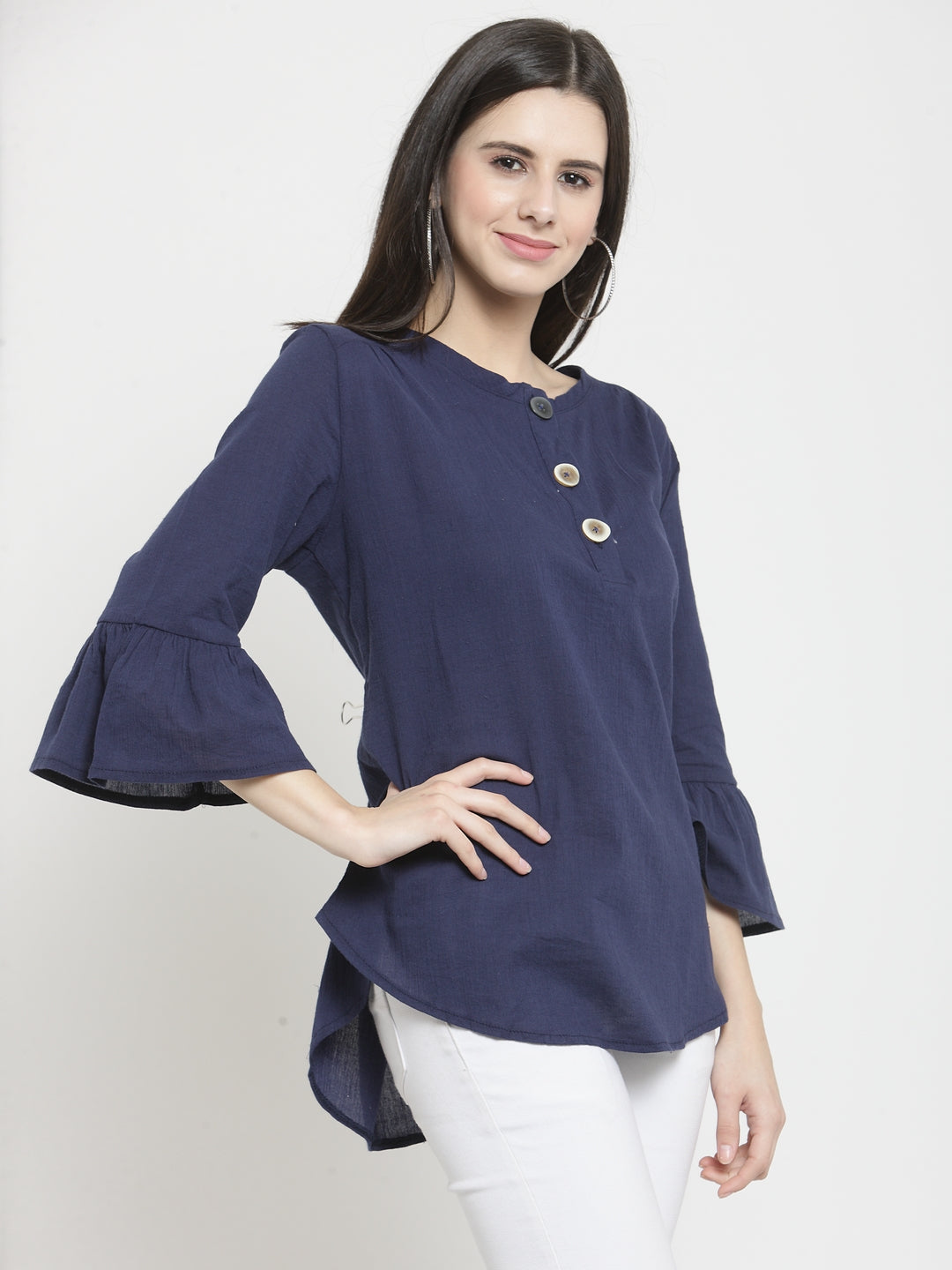 Women Navy-Blue Viscose Rayon Solid Top