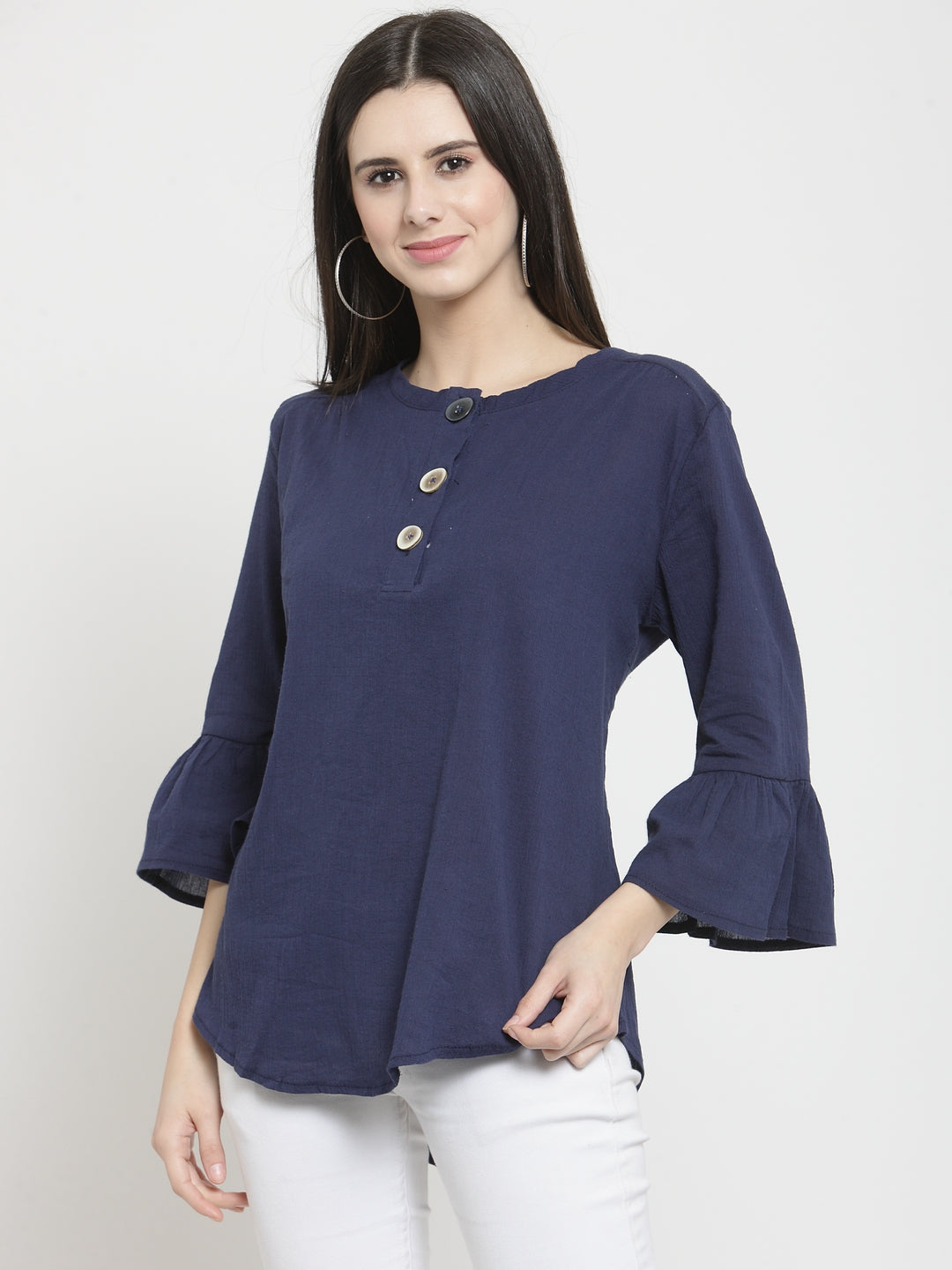 Women Navy-Blue Viscose Rayon Solid Top