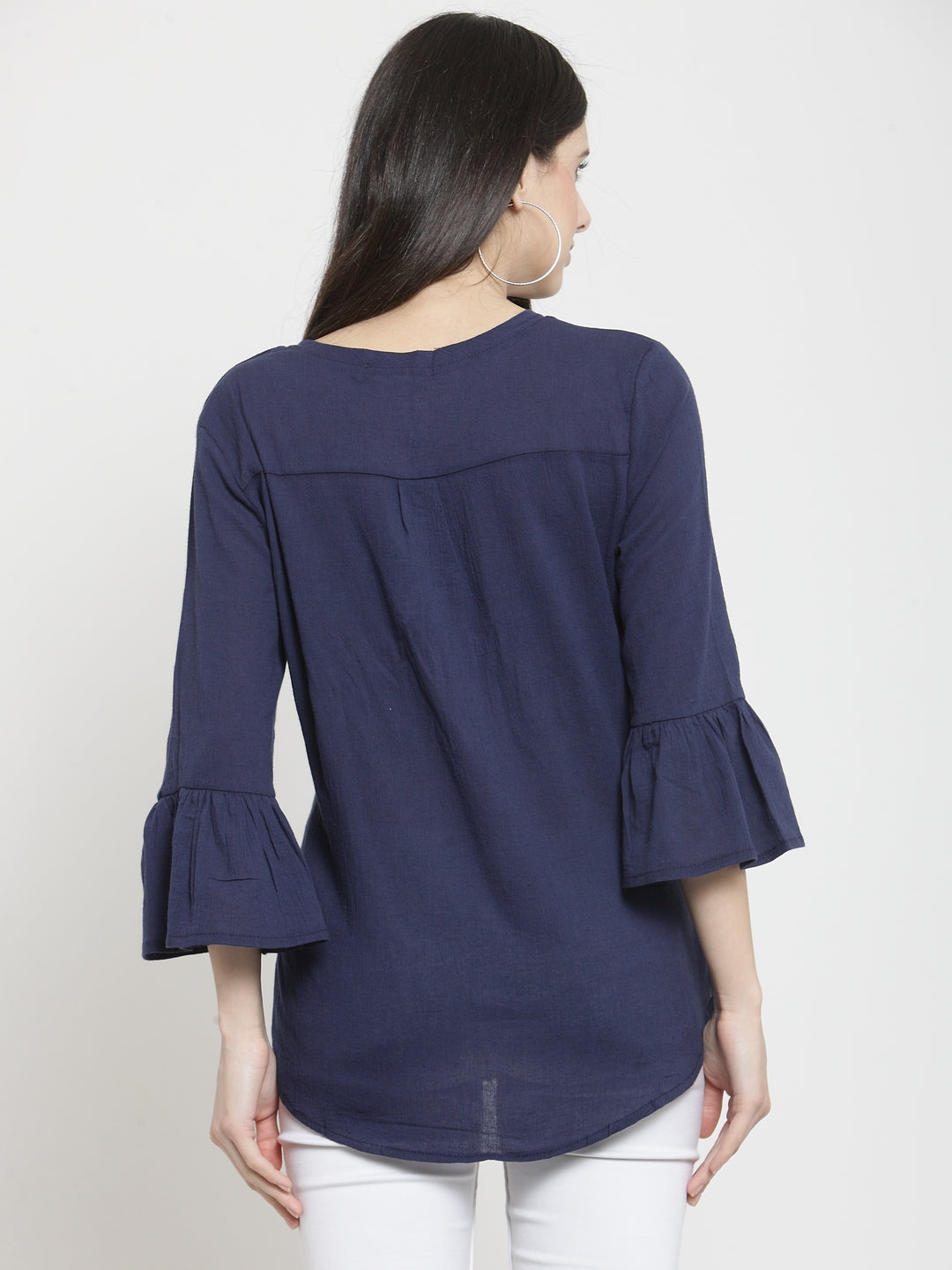 Women Navy-Blue Viscose Rayon Solid Top