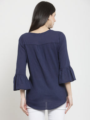 Women Navy-Blue Viscose Rayon Solid Top