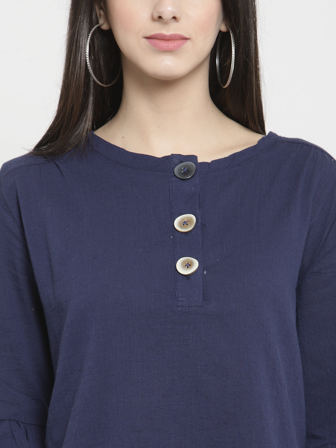 Women Navy-Blue Viscose Rayon Solid Top
