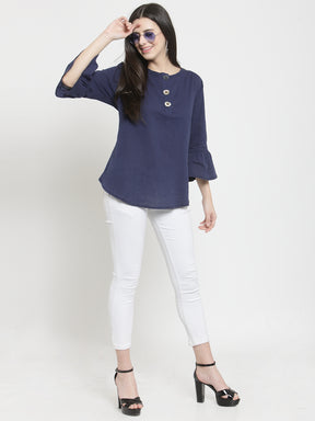 Women Navy-Blue Viscose Rayon Solid Top
