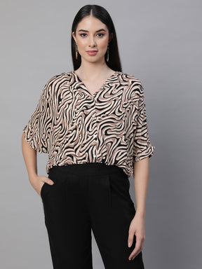 Women Regular Fit Collar Neck Printed Blouson Top
