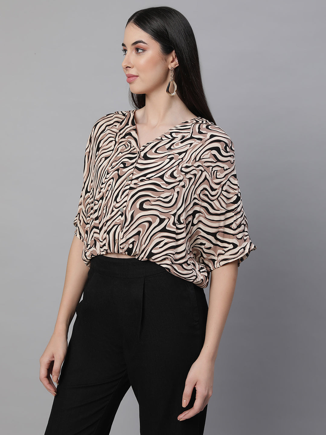 Women Regular Fit Collar Neck Printed Blouson Top