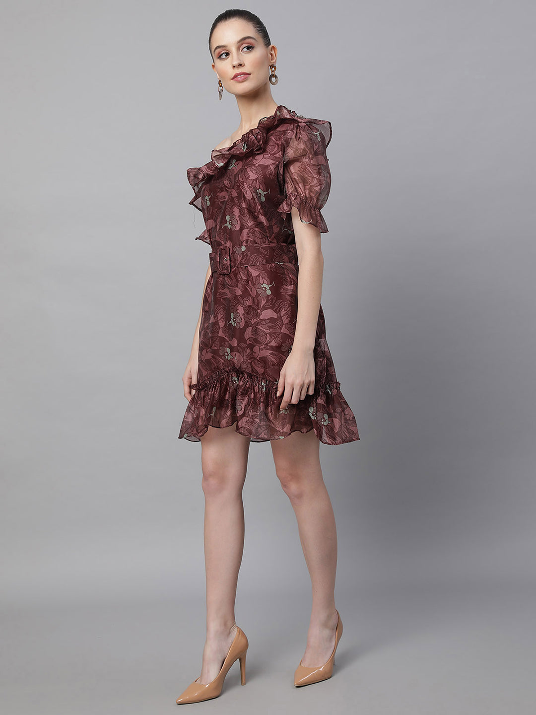 women wine polyester printed dress