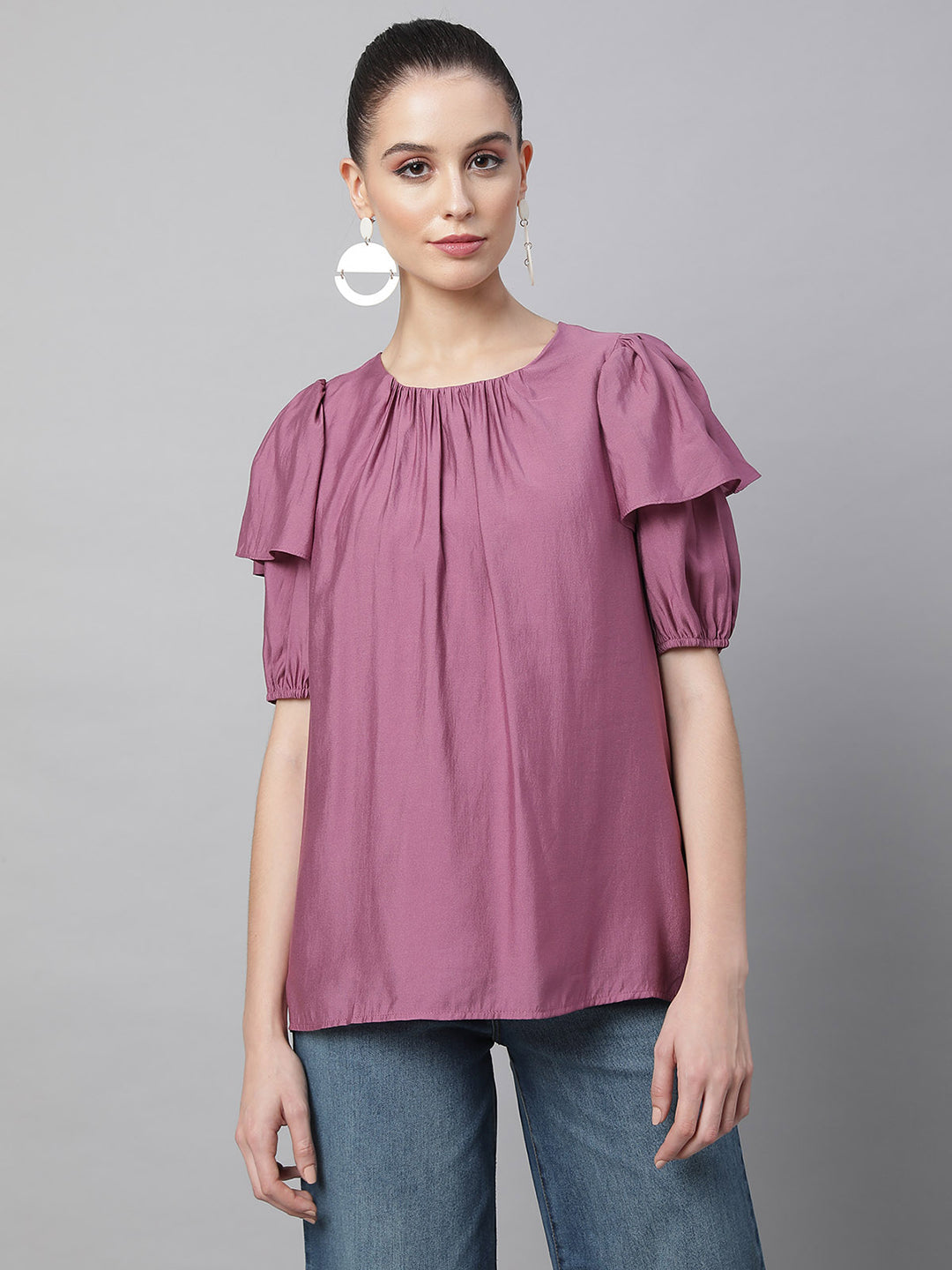 women plum rayon solid blouse