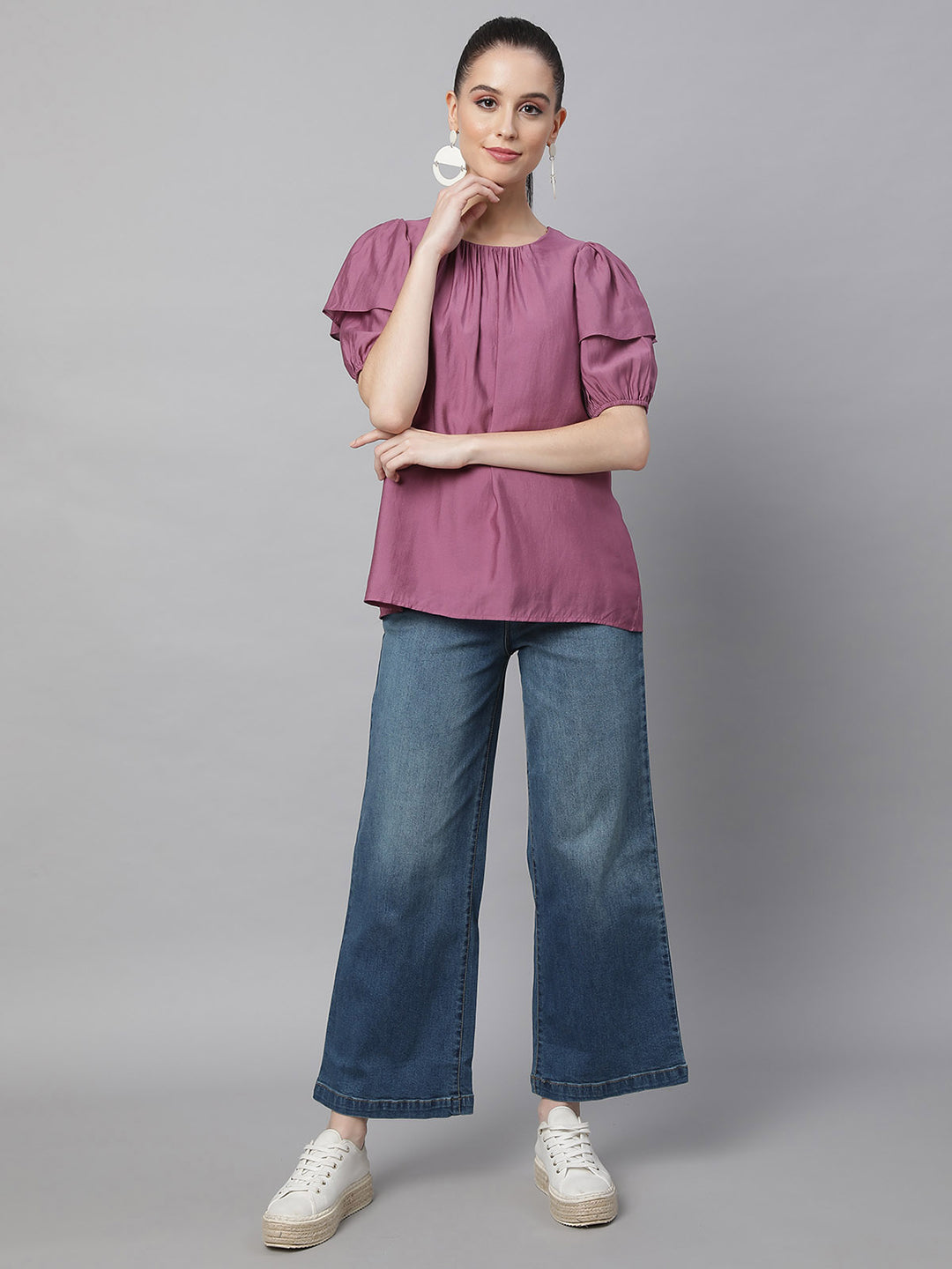 women plum rayon solid blouse