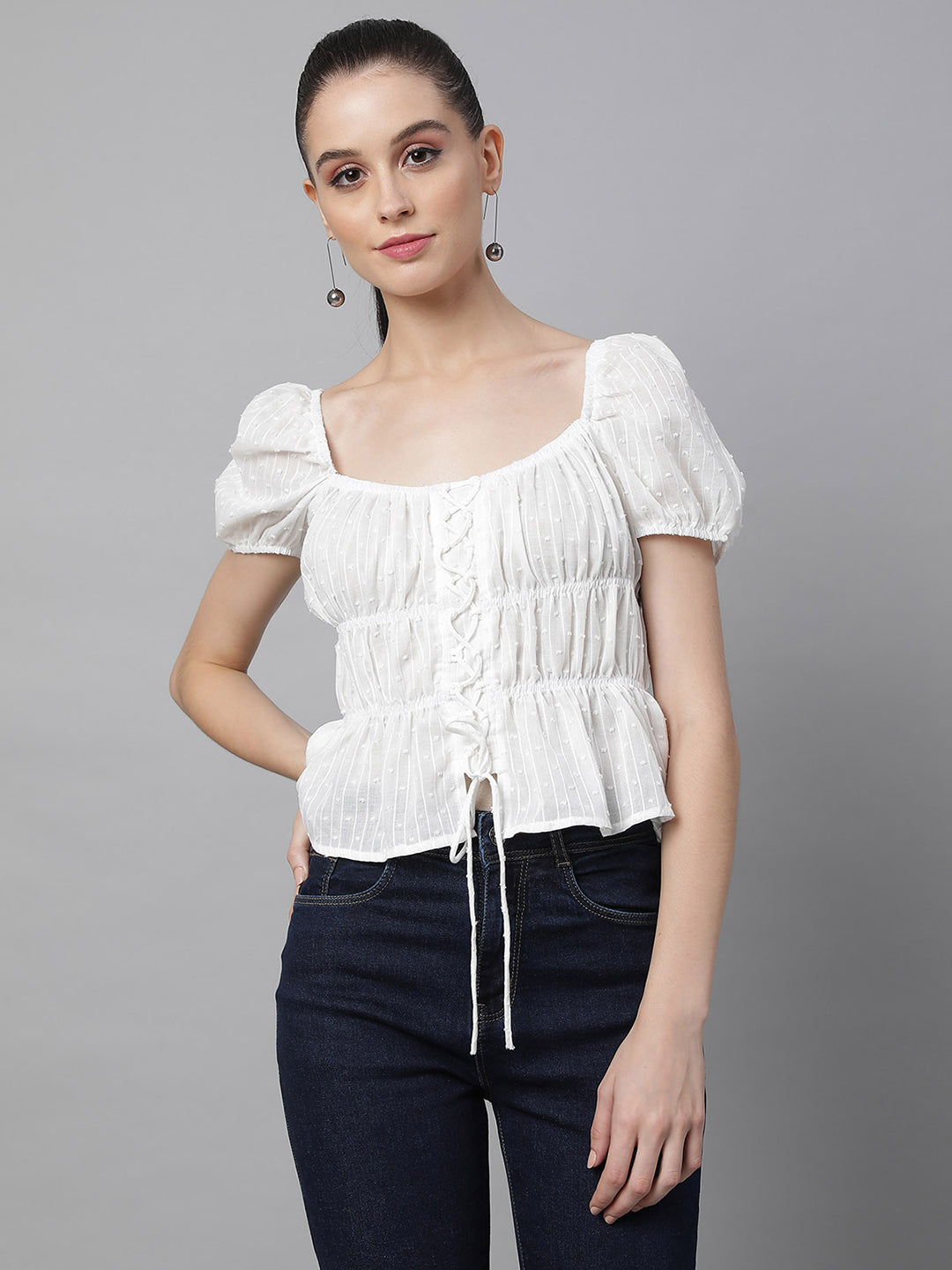 women white polyester embroidered blouse