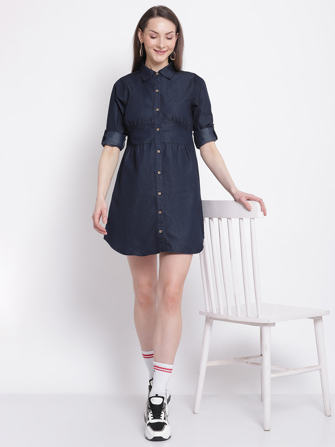women dark blue deniumoo solid denim dress