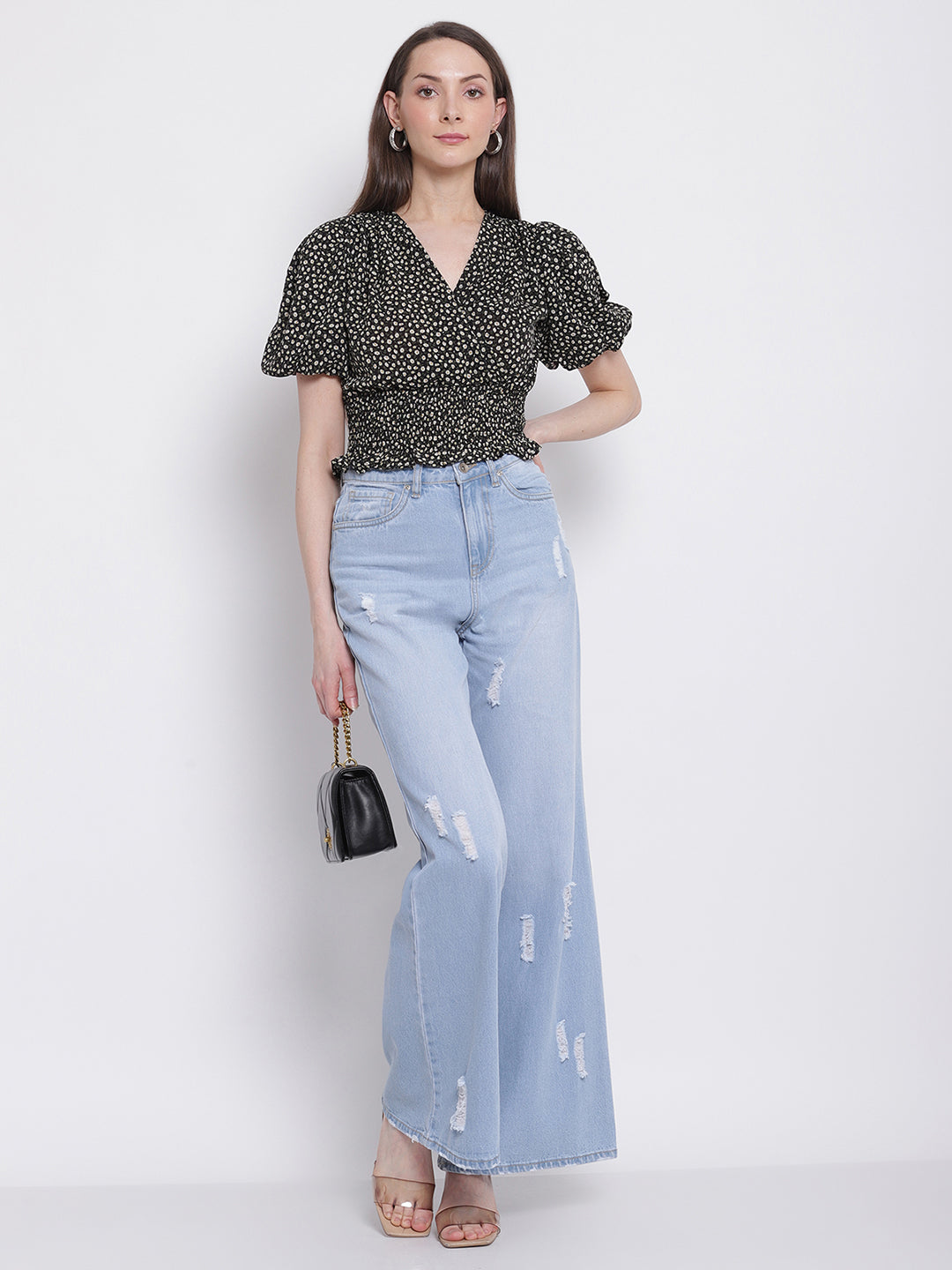 Women Black Colour Floral Print Crop Top