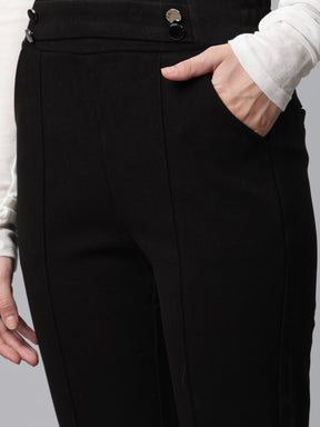 Solid High Rise Black Flared Trousers