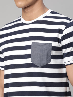 Men Navy Blue Striped Napset