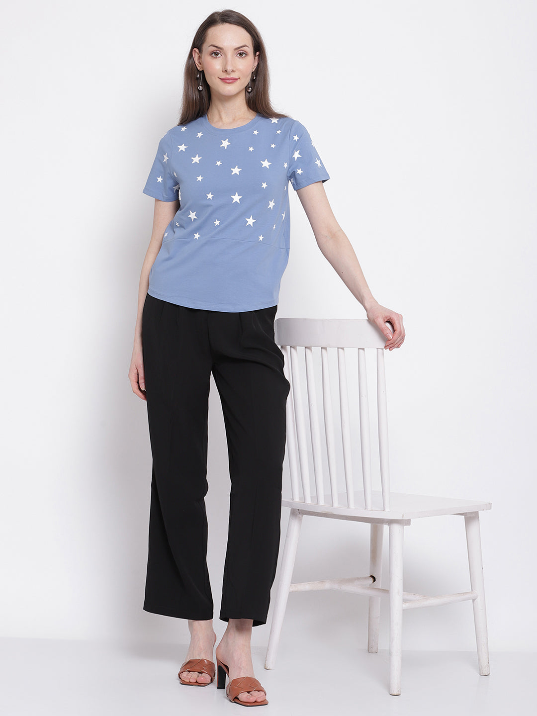 Women Stars Printed Blue Top